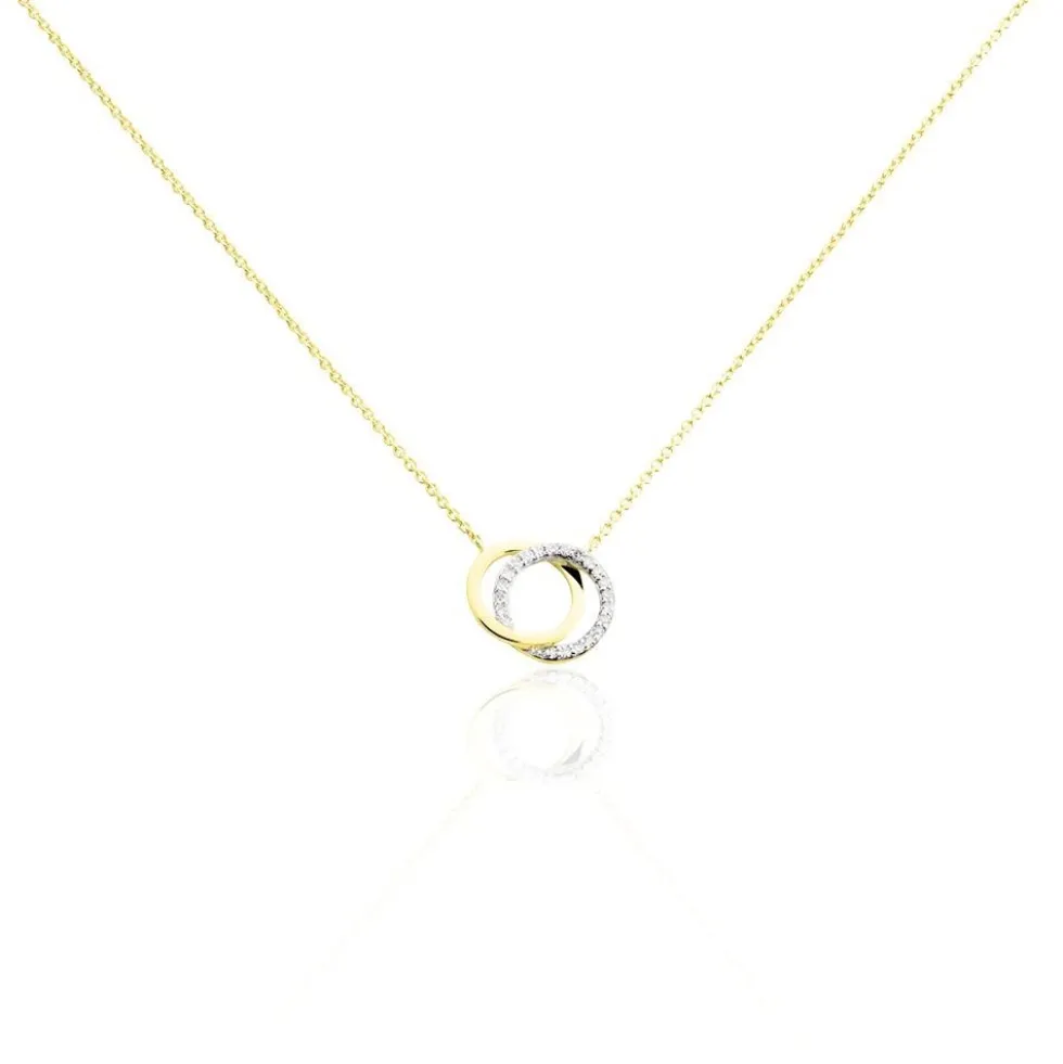 ABSOLU Damen Collier Gold Bicolor 375 (9 Karat) Diamant Weiß 0,07 ct Kreis