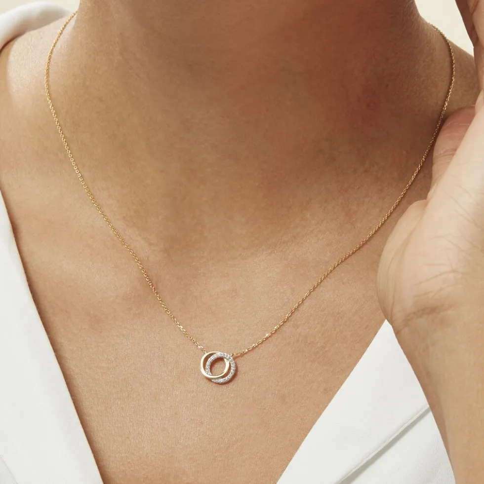 ABSOLU Damen Collier Gold Bicolor 375 (9 Karat) Diamant Weiß 0,07 ct Kreis