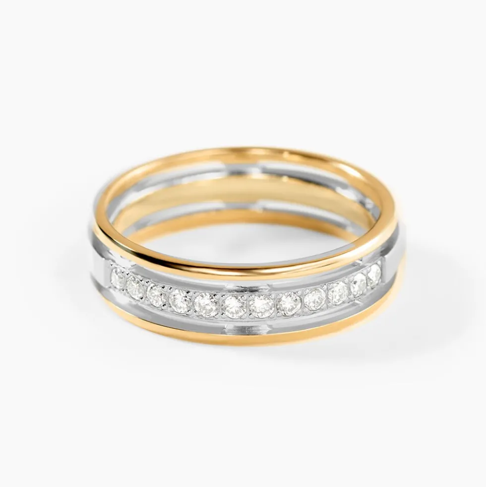 Alliance Serti Grains Ajoures Or Bicolore Diamant