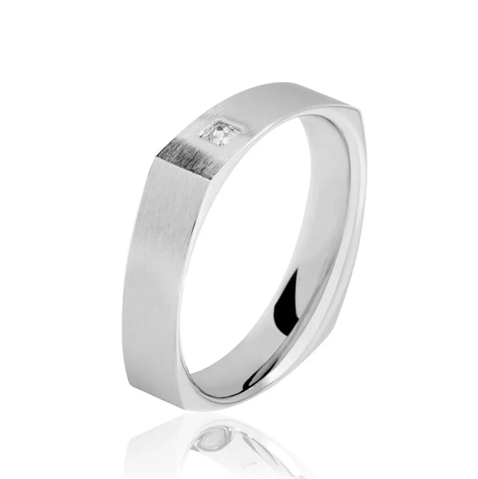Alliance Carree Brossee Or Blanc Diamant