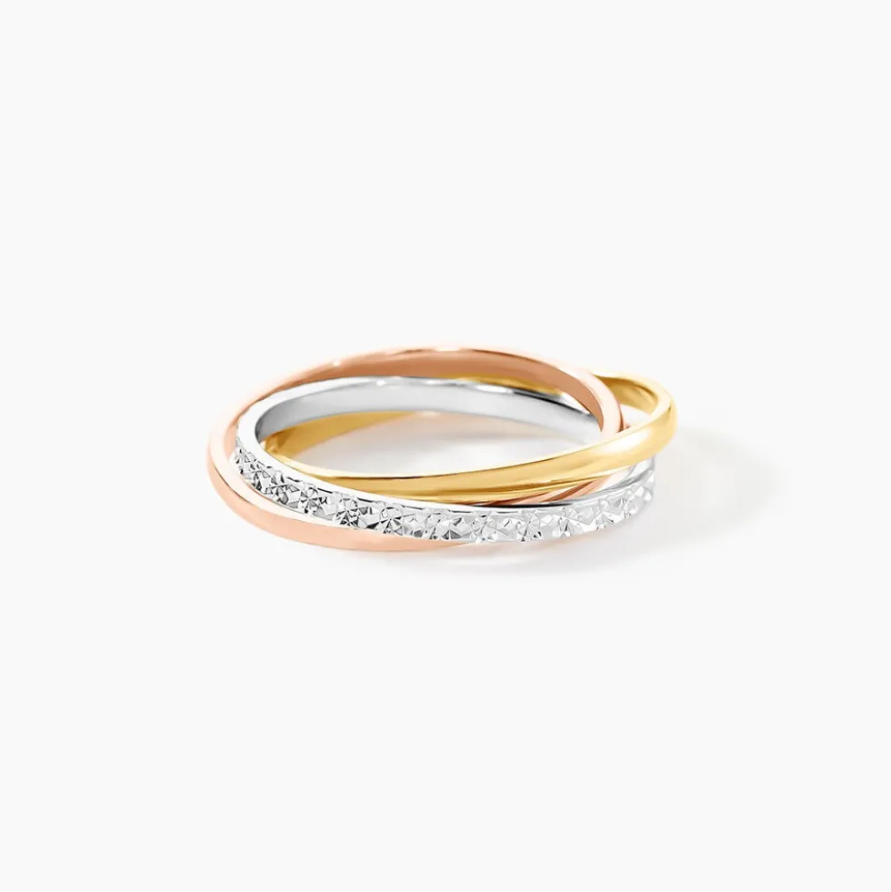 Alliance Entrelacee Diamantee Ruban Plat Or Tricolore