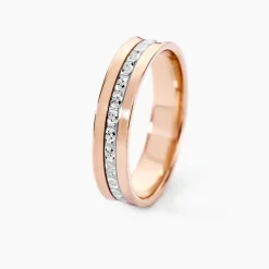 Alliance Fantaisie Diamantee Ruban Plat Or Bicolore
