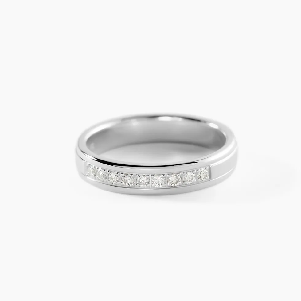 Alliance Serti Pave Or Blanc Diamant