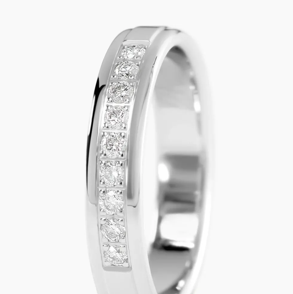 Alliance Serti Pave Or Blanc Diamant