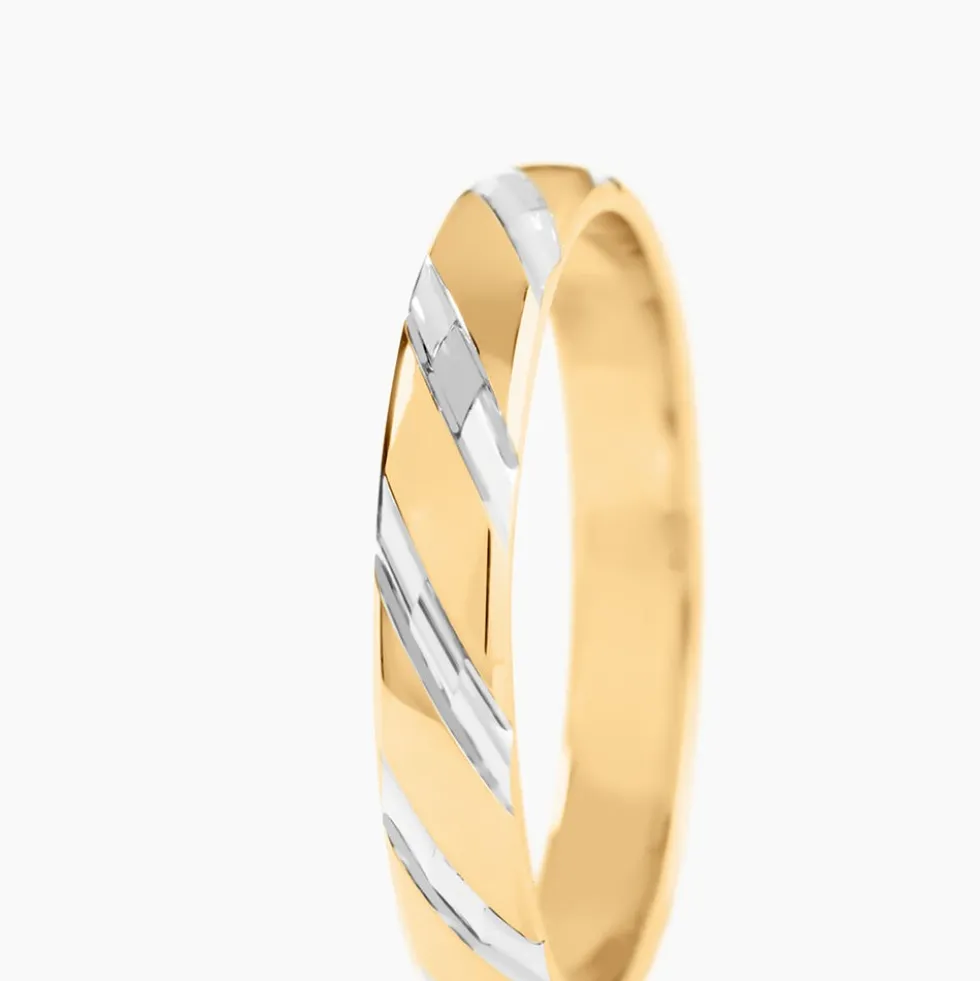Alliance Strie Fantaisie Demi Jonc Classique Or Bicolore