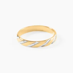 Alliance Strie Fantaisie Demi Jonc Classique Or Bicolore