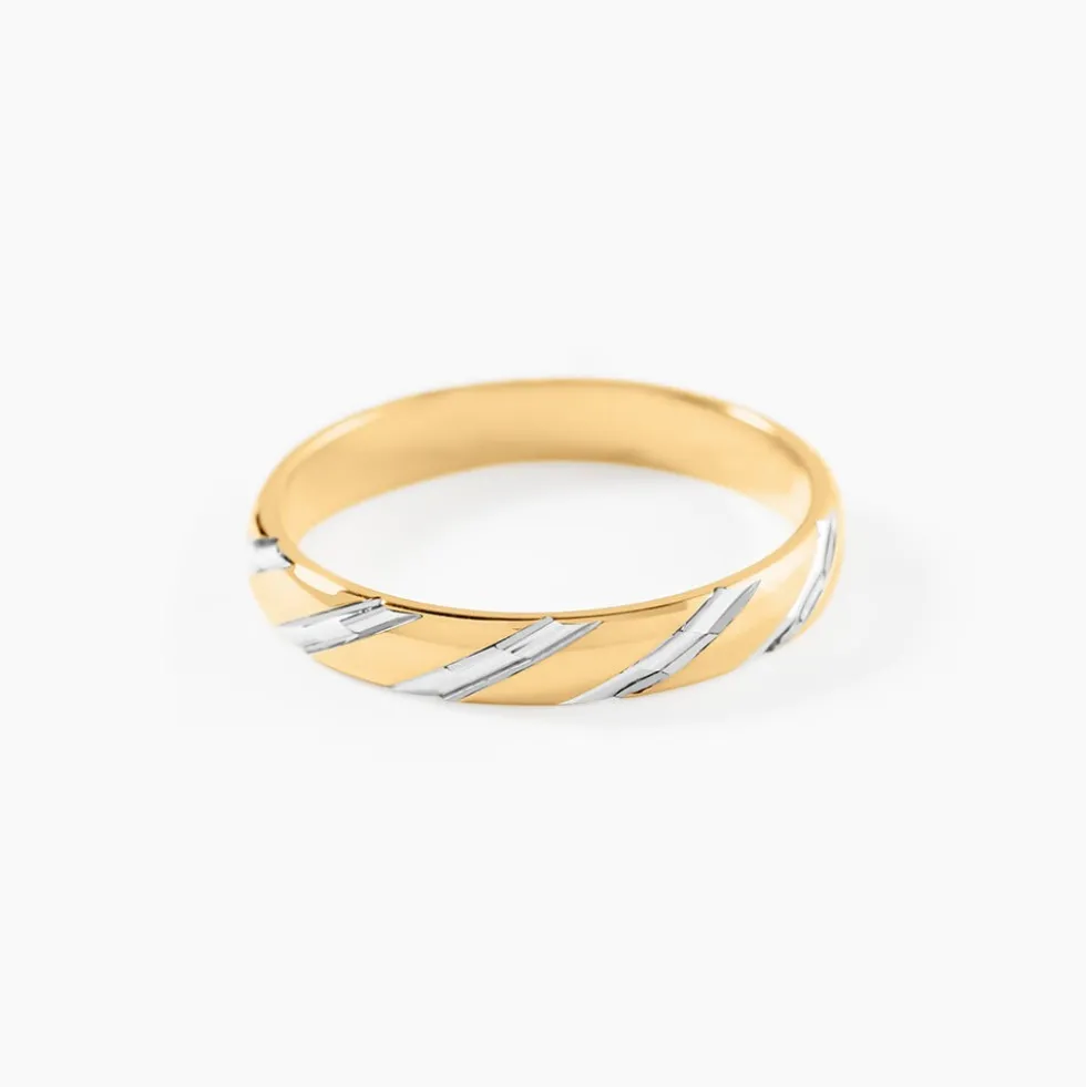 Alliance Strie Fantaisie Demi Jonc Classique Or Bicolore