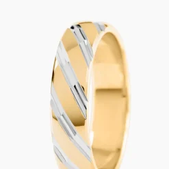 Alliance Strie Fantaisie Demi Jonc Classique Or Bicolore