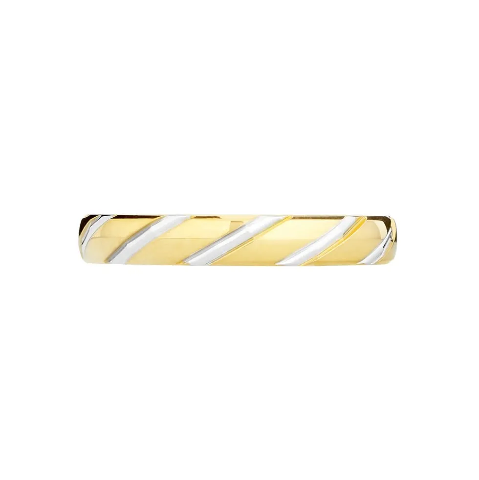 Alliance Strie Fantaisie Demi Jonc Classique Or Bicolore