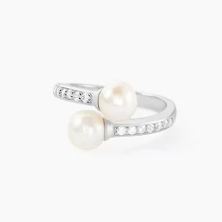 Bague Ajustable Argent Blanc Jeronimo Perle Oxydes De Zirconium