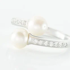 Bague Ajustable Argent Blanc Jeronimo Perle Oxydes De Zirconium
