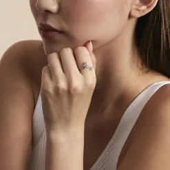 Bague Ajustable Cadfan Argent Blanc Oxyde De Zirconium
