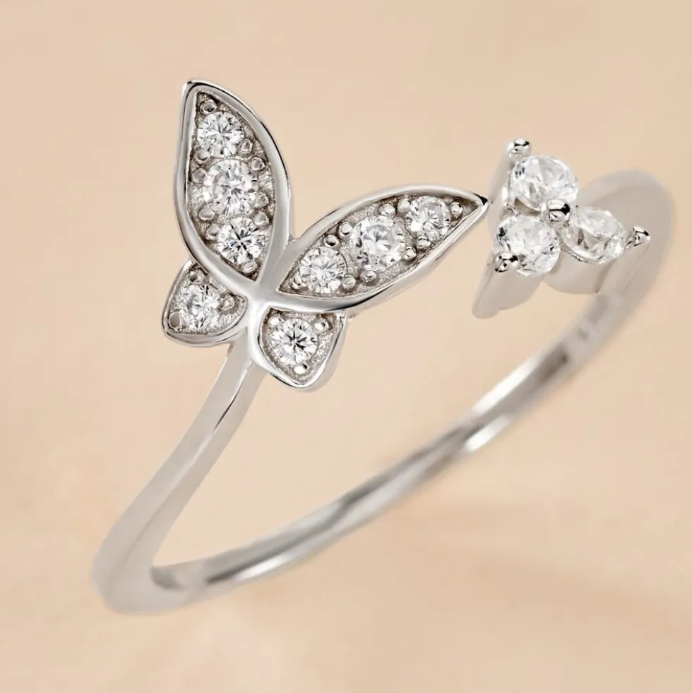 Bague Ajustable Cadfan Argent Blanc Oxyde De Zirconium