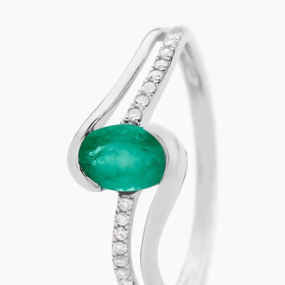 Bague Anja Or Blanc Emeraude Et Diamant