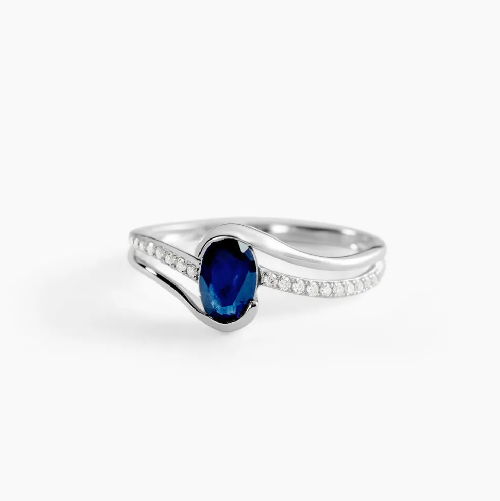 Bague Anja Or Blanc Saphir Et Diamant