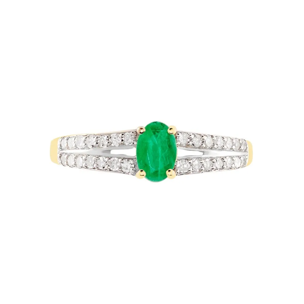 Bague Carlton Or Jaune Emeraude Diamant