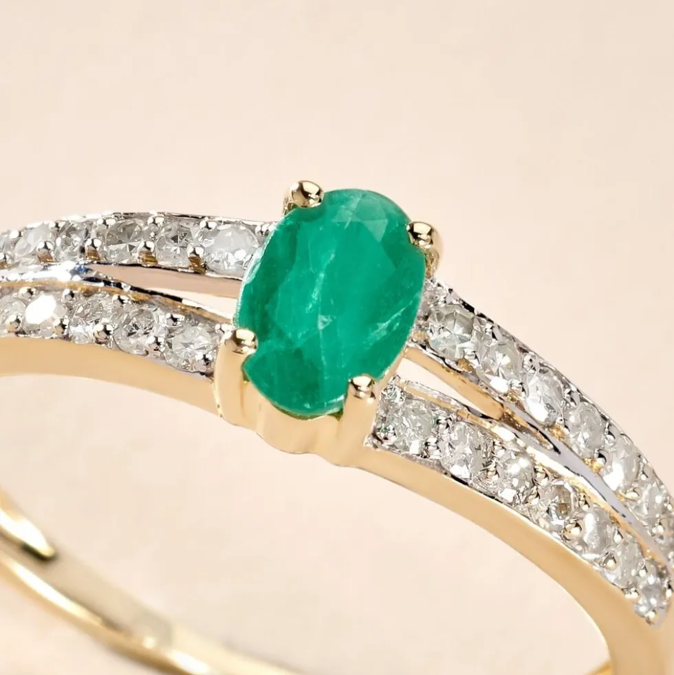 Bague Carlton Or Jaune Emeraude Diamant