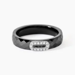 Bague Ceramik Design Argent Blanc Oxyde De Zirconium Et Céramique