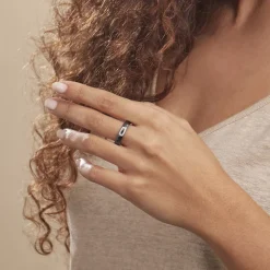 Bague Ceramik Design Argent Blanc Oxyde De Zirconium Et Céramique