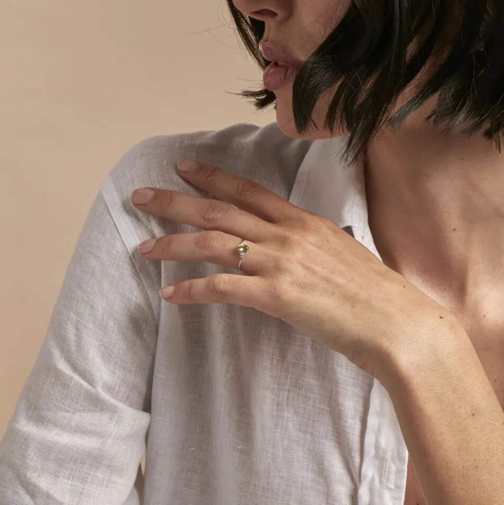 Bague Diapre Or Blanc Péridot Oxyde De Zirconium
