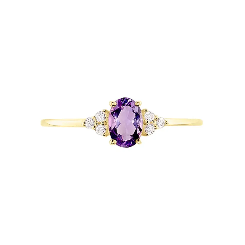 Bague Diapre Or Jaune Améthyste Oxyde De Zirconium