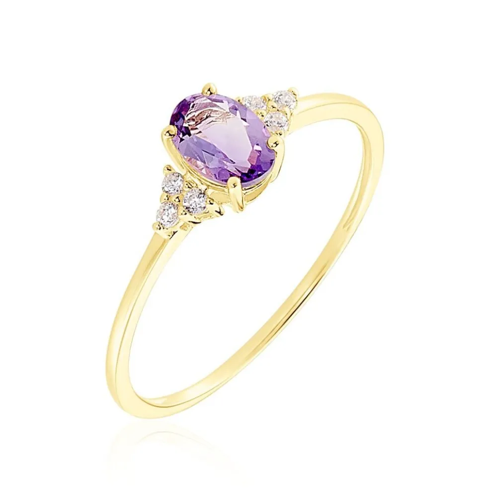 Bague Diapre Or Jaune Améthyste Oxyde De Zirconium