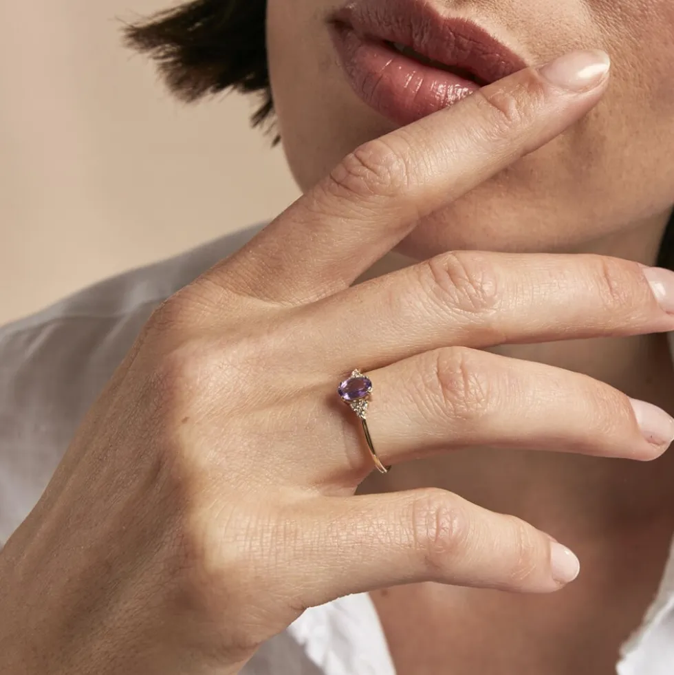 Bague Diapre Or Jaune Améthyste Oxyde De Zirconium