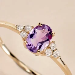 Bague Diapre Or Jaune Améthyste Oxyde De Zirconium