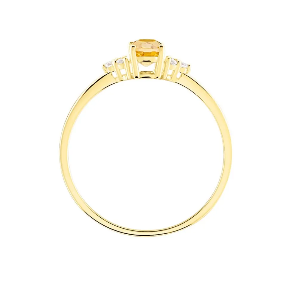 Bague Diapre Or Jaune Citrine Oxyde De Zirconium