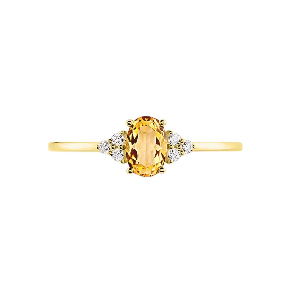 Bague Diapre Or Jaune Citrine Oxyde De Zirconium
