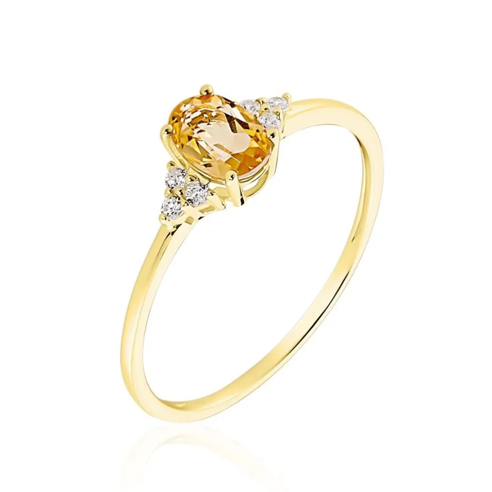 Bague Diapre Or Jaune Citrine Oxyde De Zirconium