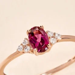 Bague Diapre Or Rose Rhodolite Oxyde De Zirconium