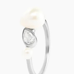 Bague Dua Argent Blanc Perle De Culture Oxyde De Zirconium