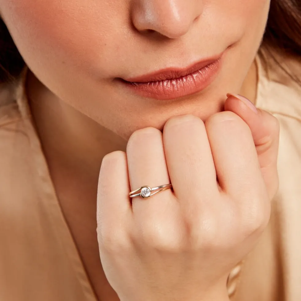 Bague Evora Or Jaune Argent Blanc Oxyde De Zirconium