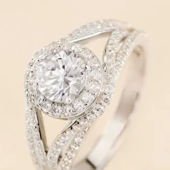 Bague Ferne Argent Blanc Oxyde De Zirconium