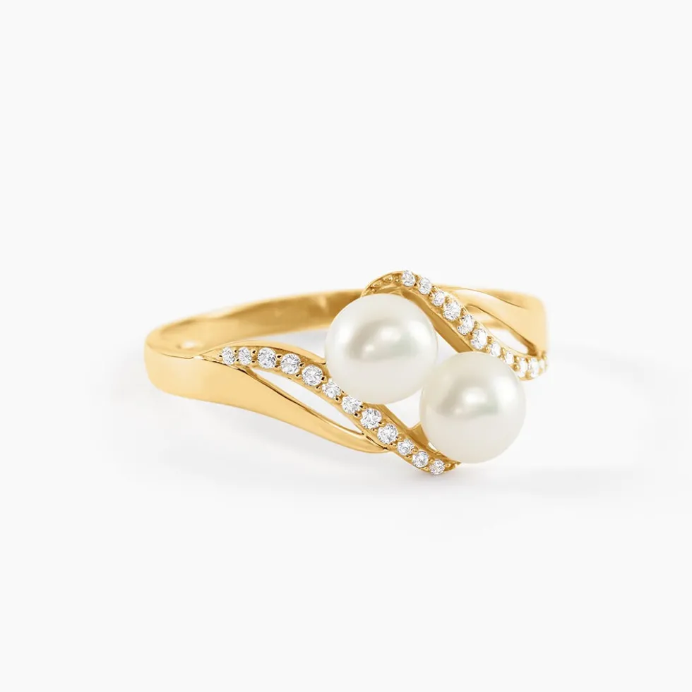 Bague Loeva Or Jaune Perle De Culture Et Oxyde De Zirconium