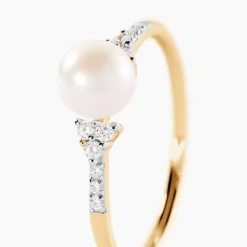 Bague Lonny Or Jaune Perle De Culture Et Oxyde De Zirconium