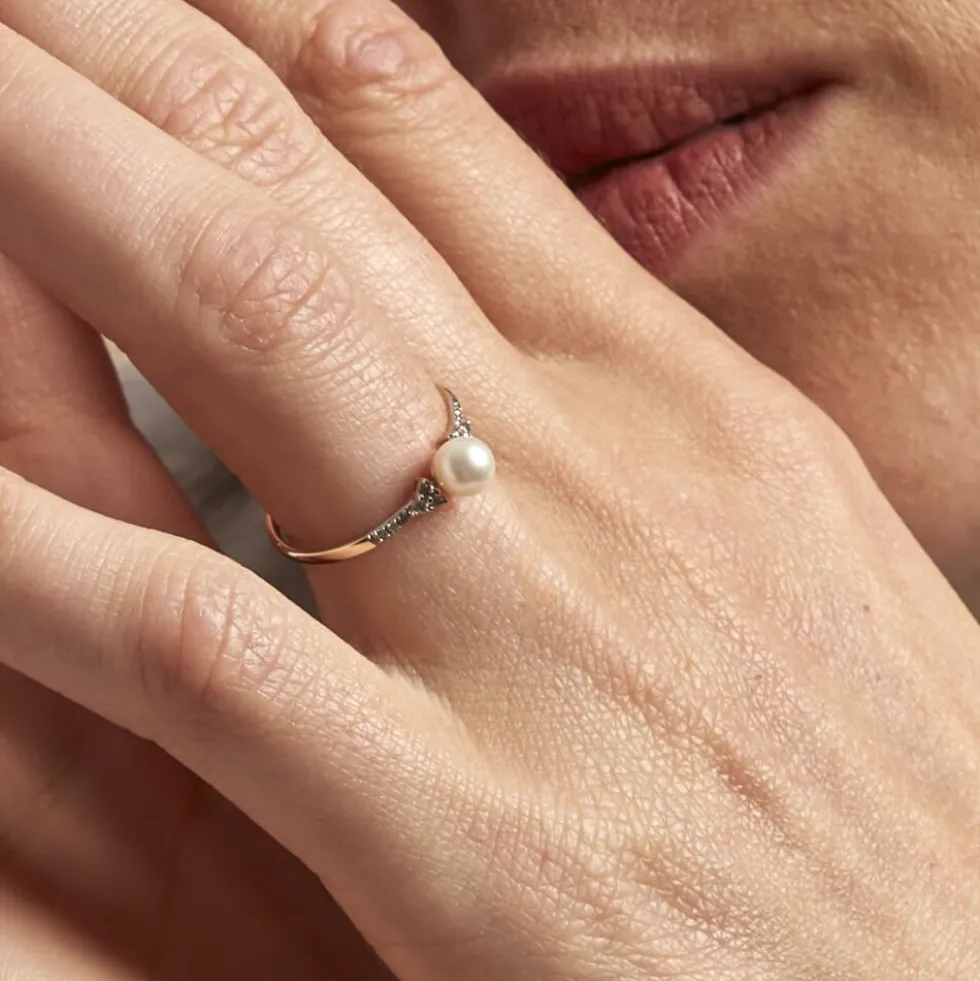Bague Lonny Or Jaune Perle De Culture Et Oxyde De Zirconium