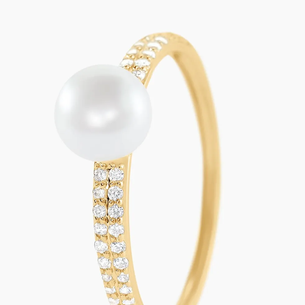 Bague Maria-francoise Or Jaune Perle De Culture Et Oxyde De Zirconium