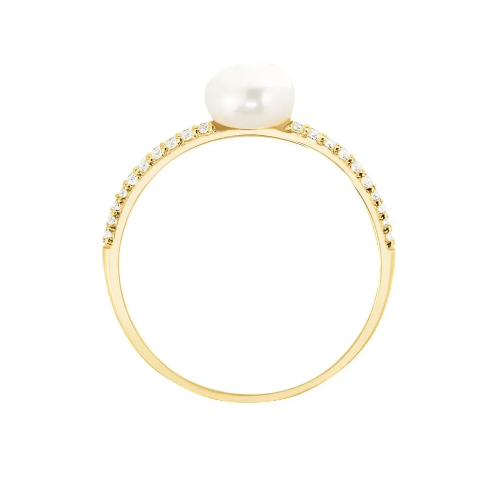 Bague Maria-francoise Or Jaune Perle De Culture Et Oxyde De Zirconium