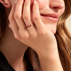 Bague Navette Or Jaune Rubis Diamant