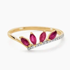 Bague Navette Or Jaune Rubis Diamant