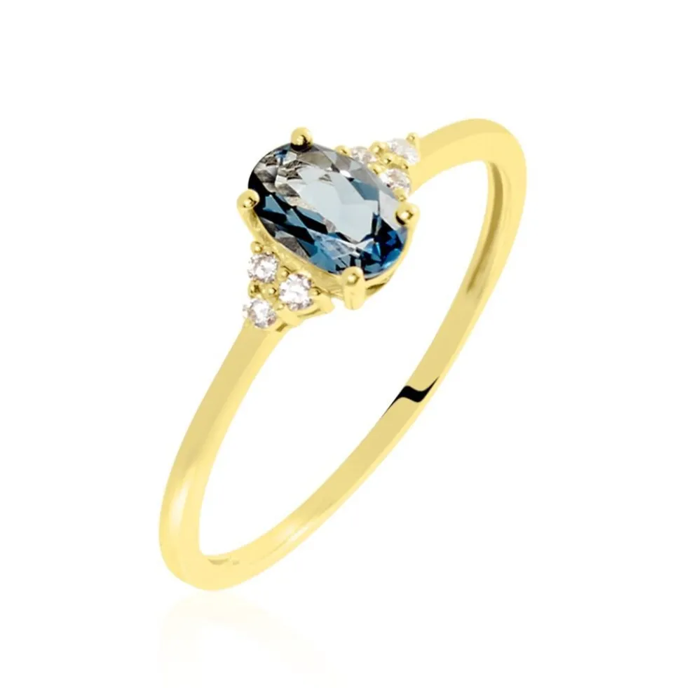 Bague Or Jaune Diapré Topaze Et Oxydes De Zirconium