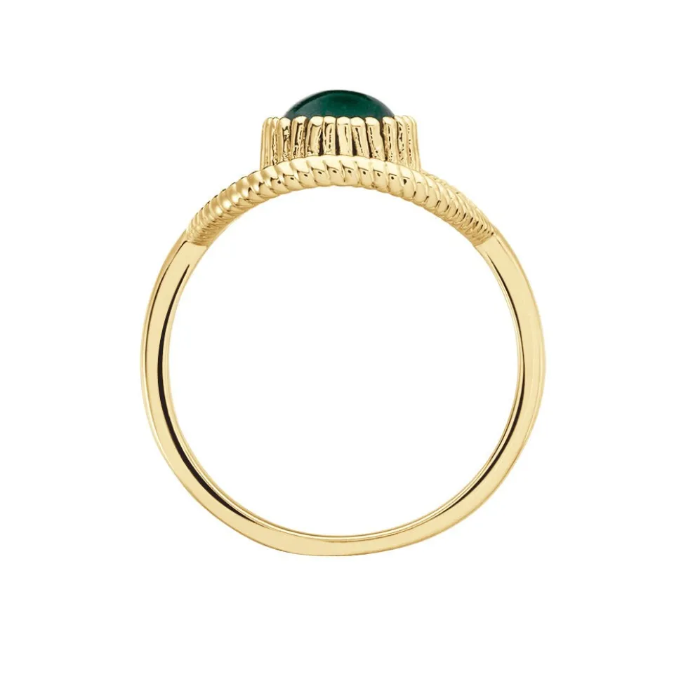 Bague Plaqué Or Ilia Ronde Perle Pierre Verte