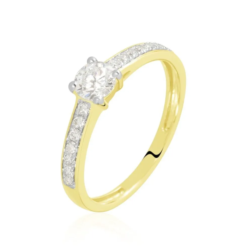 Bague Solitaire Accompagné Aramis Or Jaune Diamant Synthétique