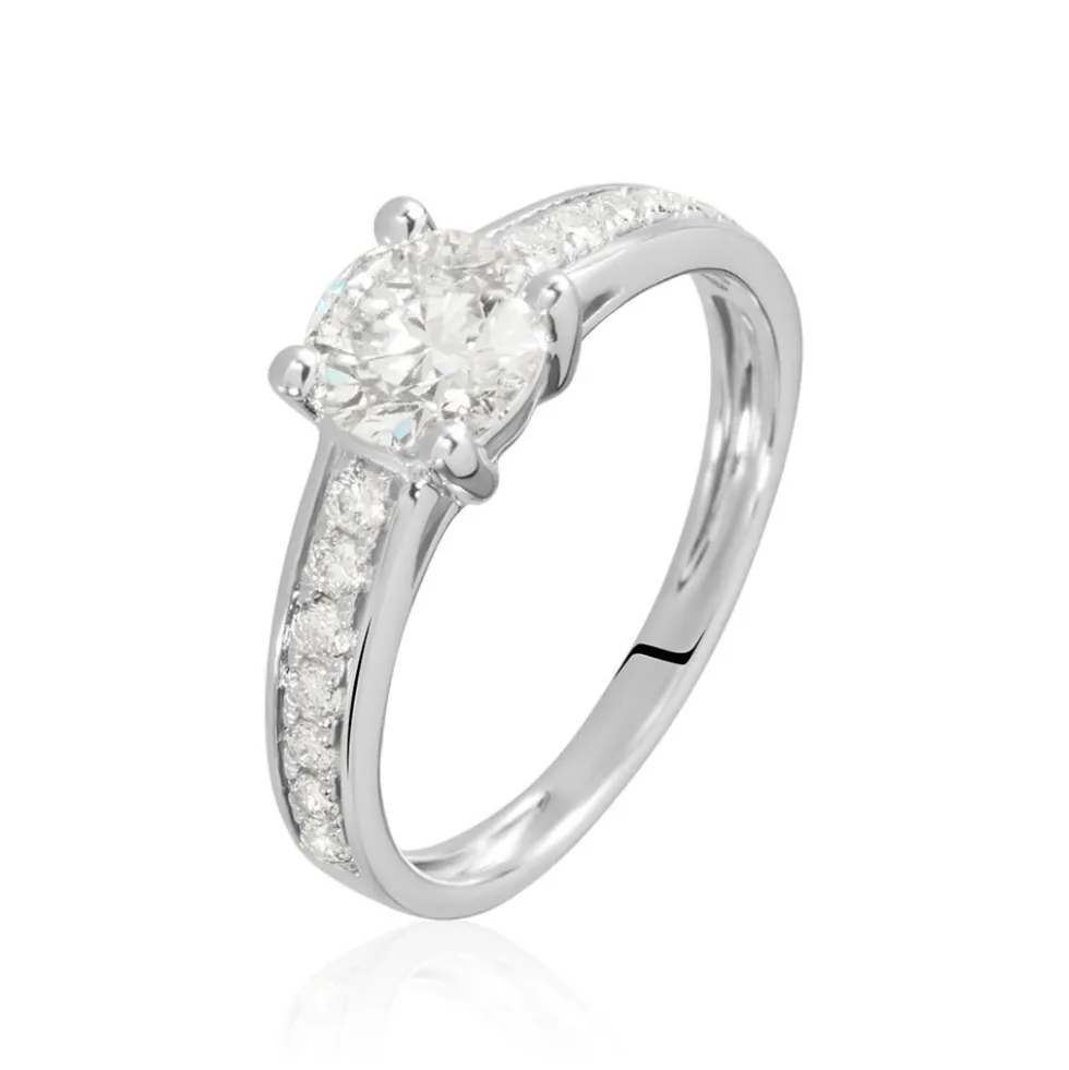 Bague Solitaire Accompagné Aramis Or Blanc Diamant Synthétique