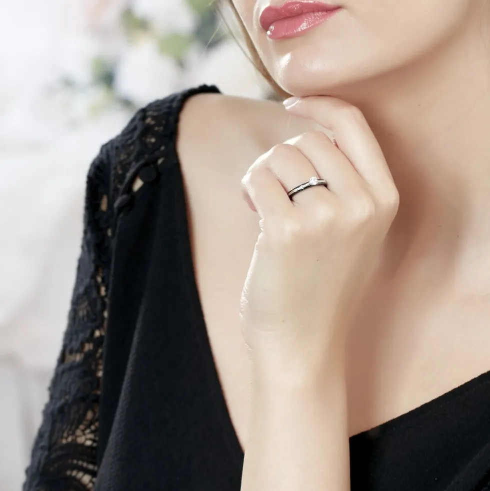 Bague Solitaire Ceramique Argent Blanc Céramique Et Oxyde De Zirconium