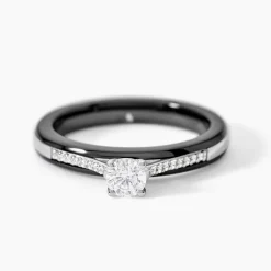 Bague Solitaire Ceramique Argent Blanc Céramique Et Oxyde De Zirconium
