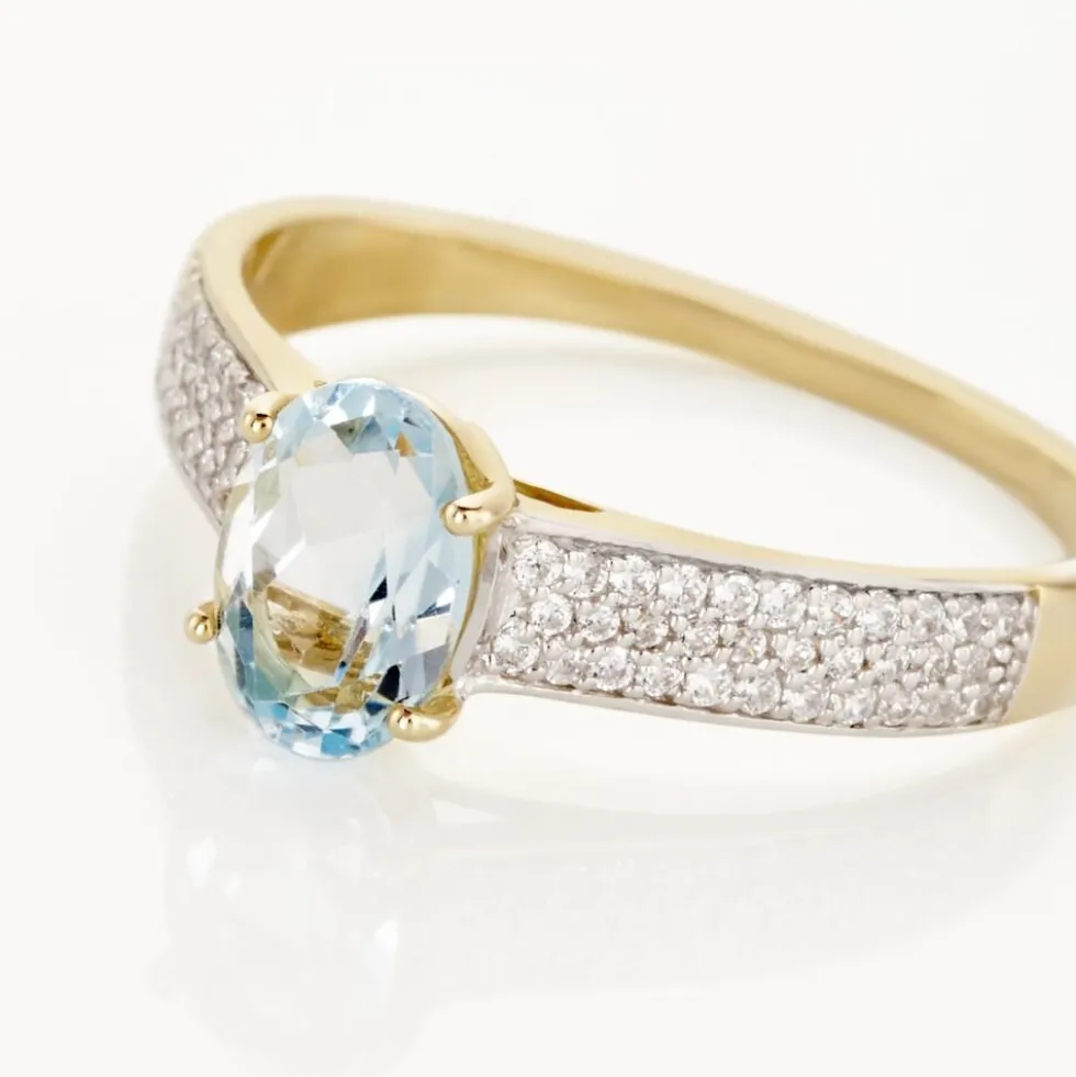 Bague Solitaire Crista Or Jaune Topaze Et Oxyde