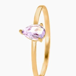 Bague Solitaire Goutte Or Jaune Améthyste